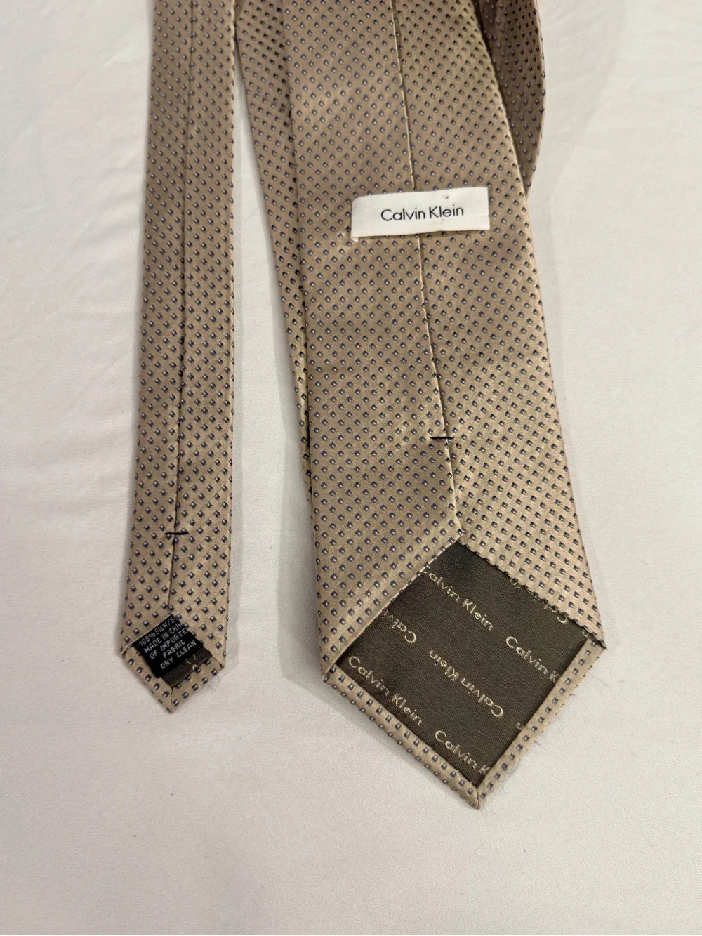 Calvin Klein Mens Beige Tie with Microdot Pattern